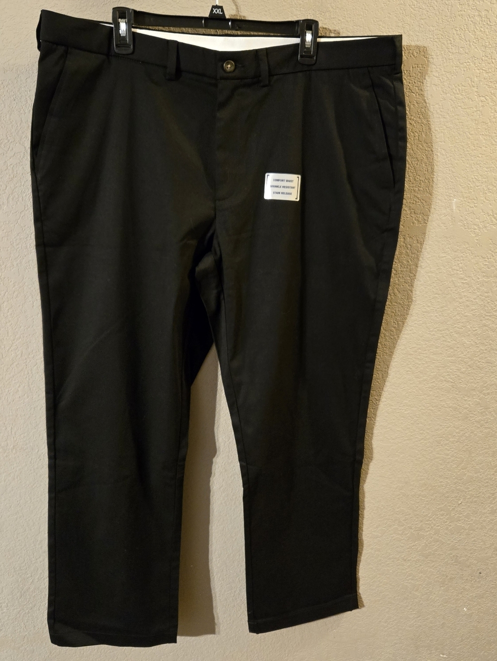 George New Mens Black Premium Khaki Straight Pants 42x30 Wrinkle Resistant